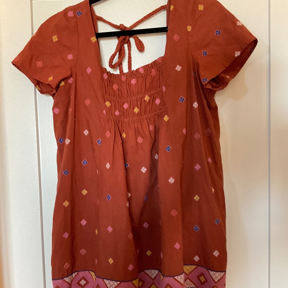 Free People Rust colored Embroidered Dress SIZE S
